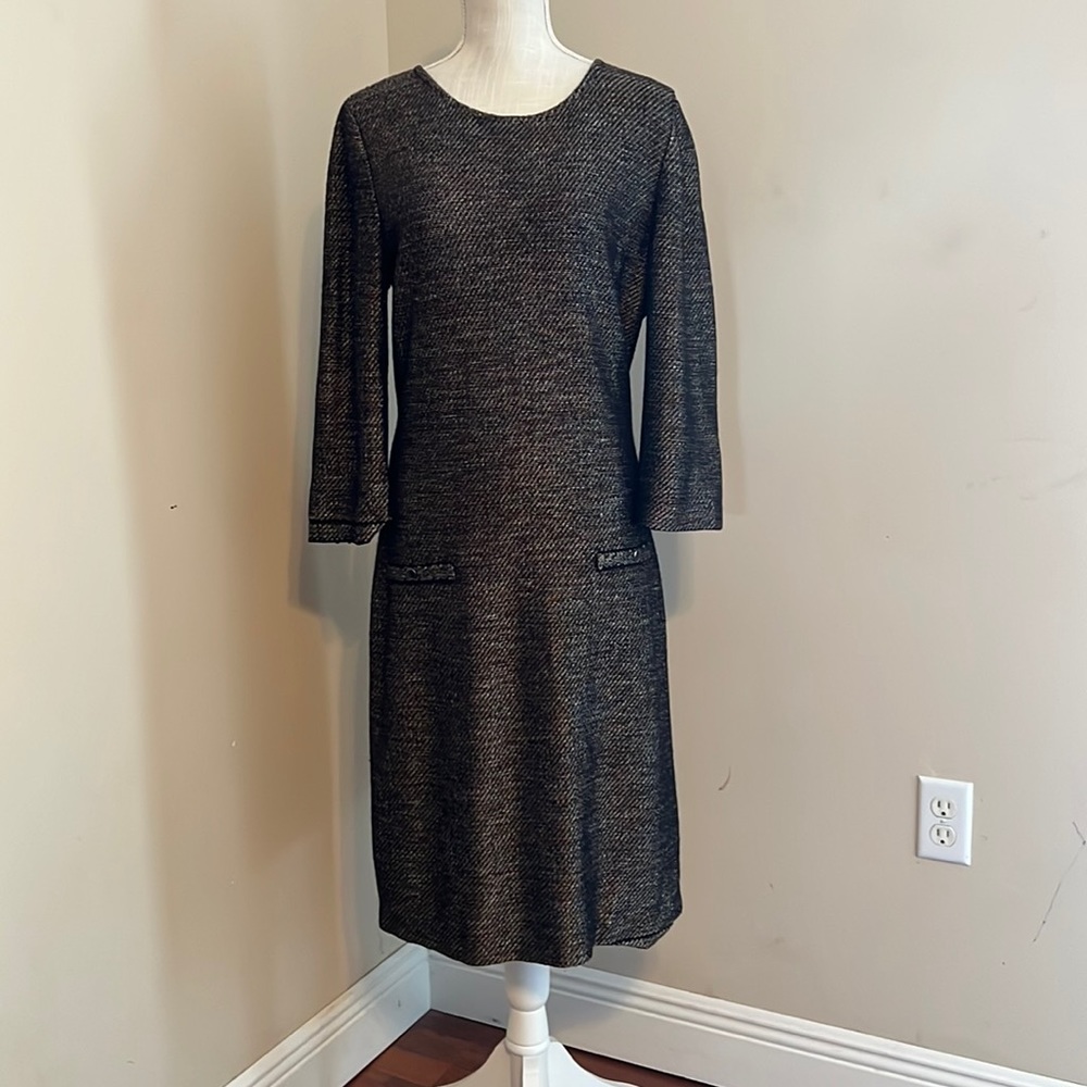 St. John Collection Multicolor Tweed 3/4 Sleeve Shift Sweater Dress Size: 12